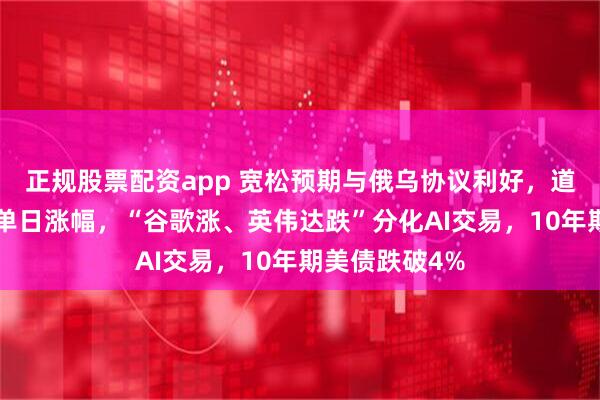 正规股票配资app 宽松预期与俄乌协议利好，道指8月来最大单日涨幅，“谷歌涨、英伟达跌”分化AI交易，10年期美债跌破4%